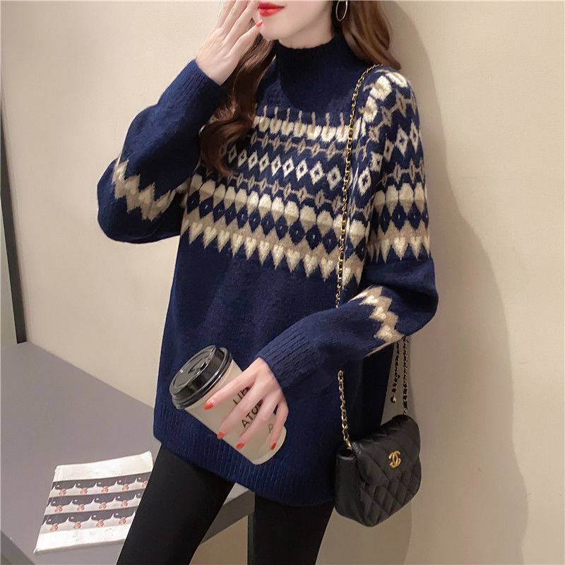 Women's Korean Style Half Turtleneck Loose Fit Sweater