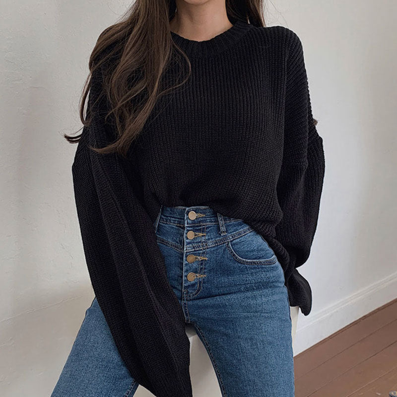 Loose Casual Solid Color Long Sweater for Women