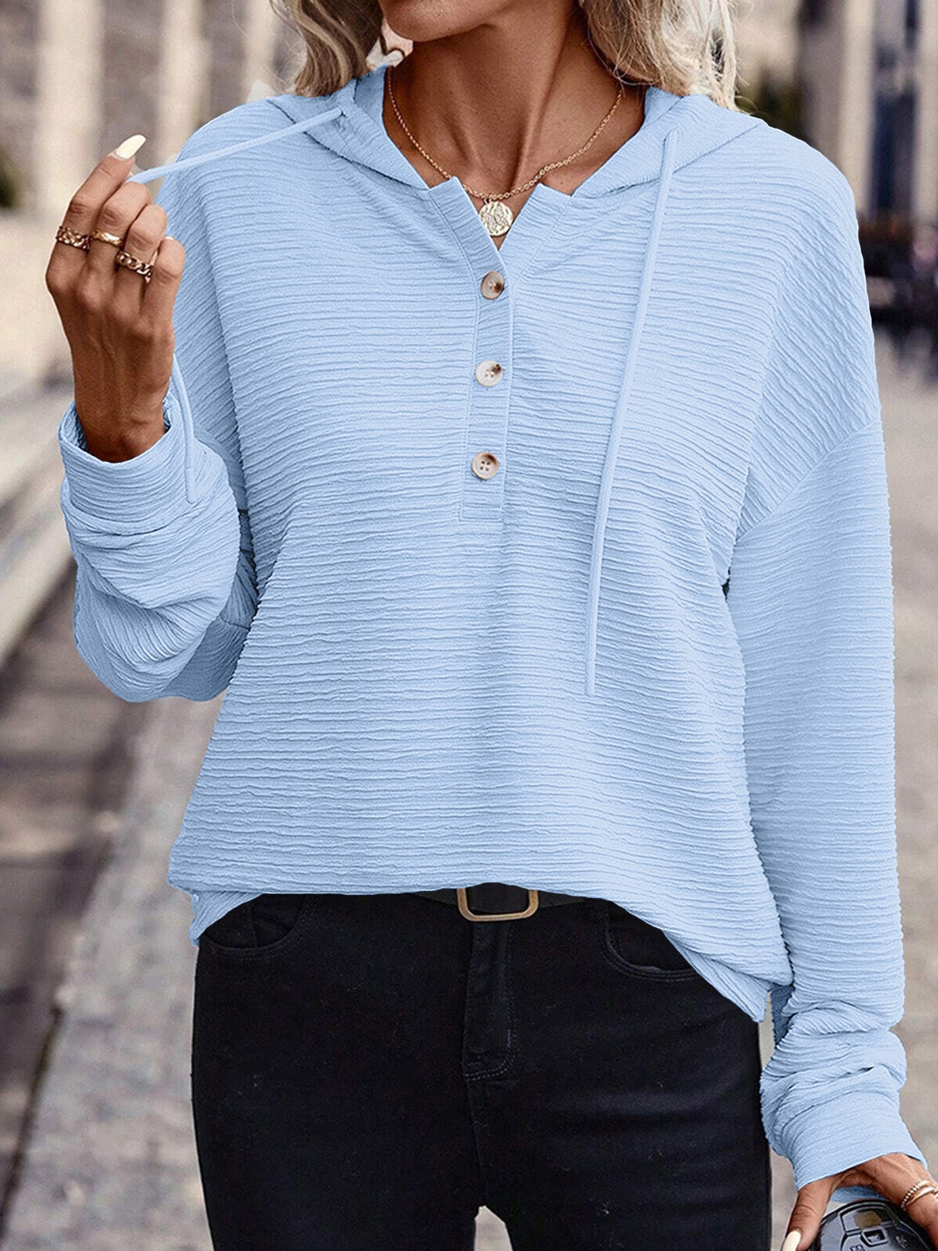 Solid Color Casual Drop-Shoulder Long Sleeve Top