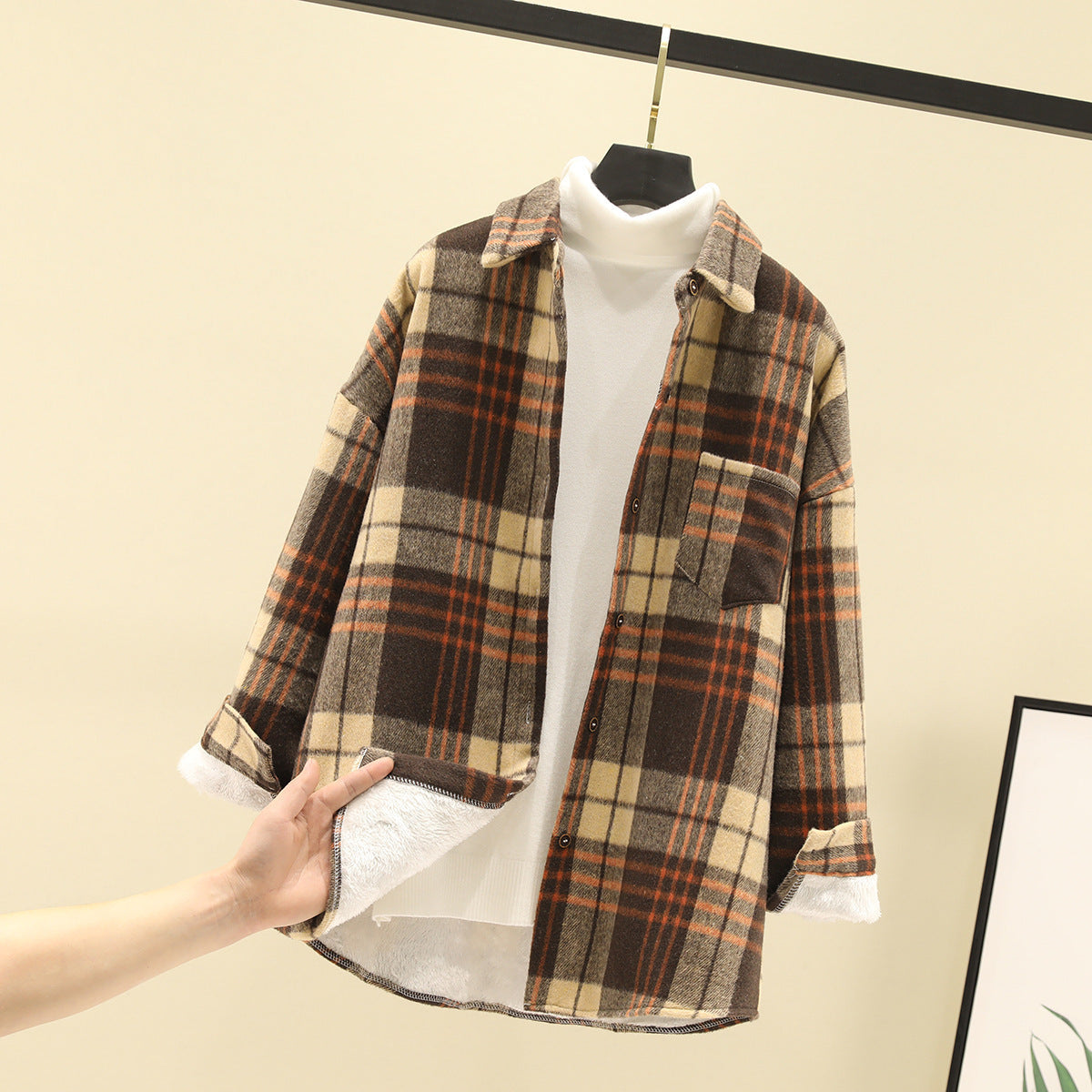 Japanese Woolen Cardigan Coat Fleece Plaid Shirt Women