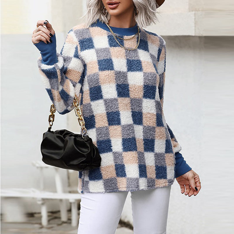 Retro Geometric Grid Printing: Elegant Knitted Wear for Women