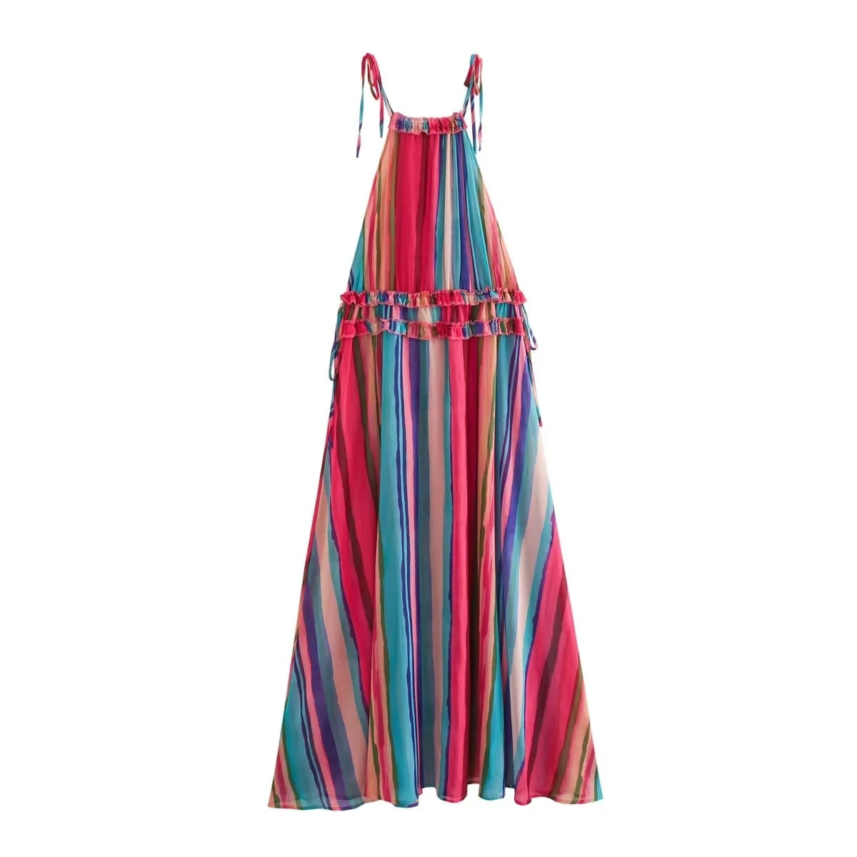 Ladies' Striped Spaghetti Straps Maxi Dress