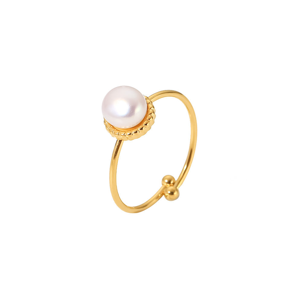 Retro Fashion Elegance Natural Bread Bead Ring Fine