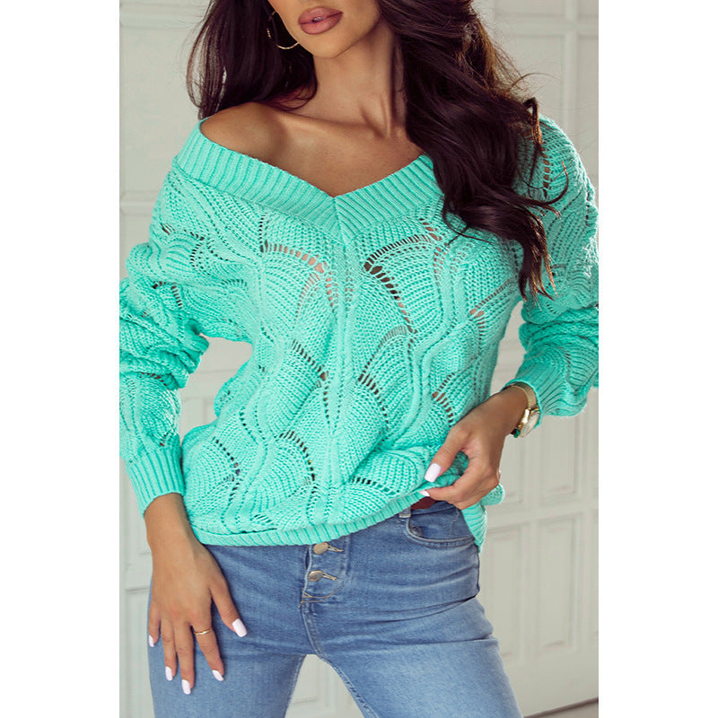 Hollowed-Out Knitted Pullover Top in European and American Fashion Style