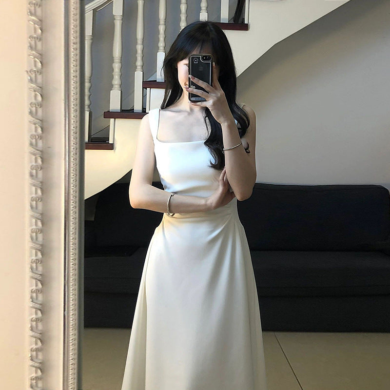 French Style Waist-controlled White Strap Dress Sense High Sense Female