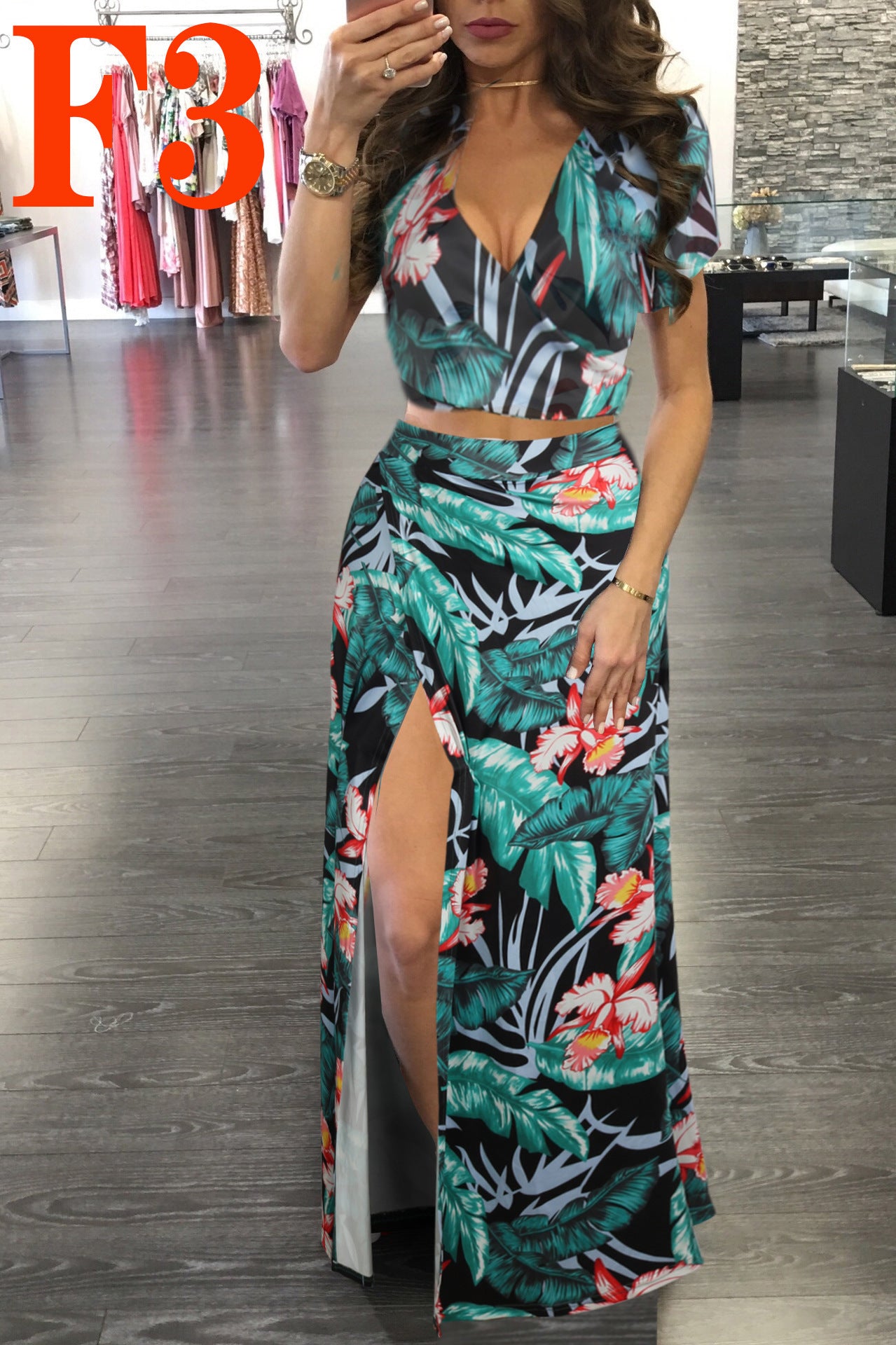 Printed Floral Dress Two-piece Suit For Women