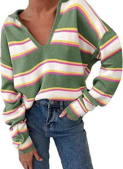 College Style Striped Knitted Long Sleeve Top