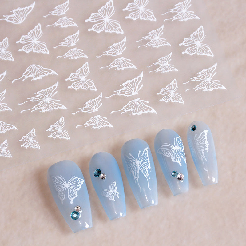 Embossed Black-and-white Butterfly Rose Nail Stickers