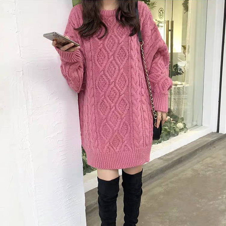 Cozy Comfort with a Lazy Style Loose Twist Mid-length Sweater for Women