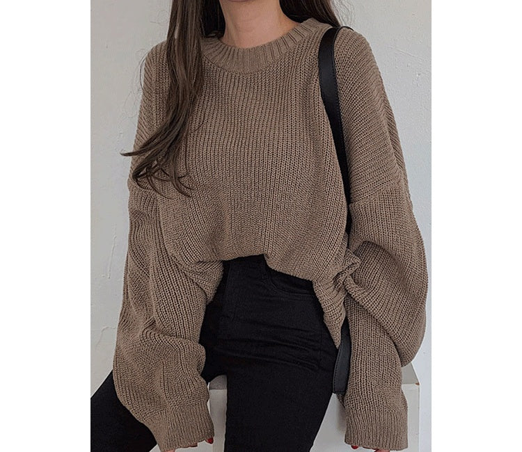 Loose Casual Solid Color Long Sweater for Women