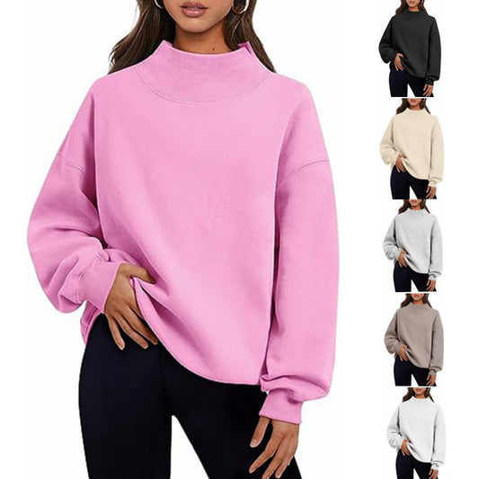 Women's Thick Solid Color Pullover Sweatshirt with Loose Fit