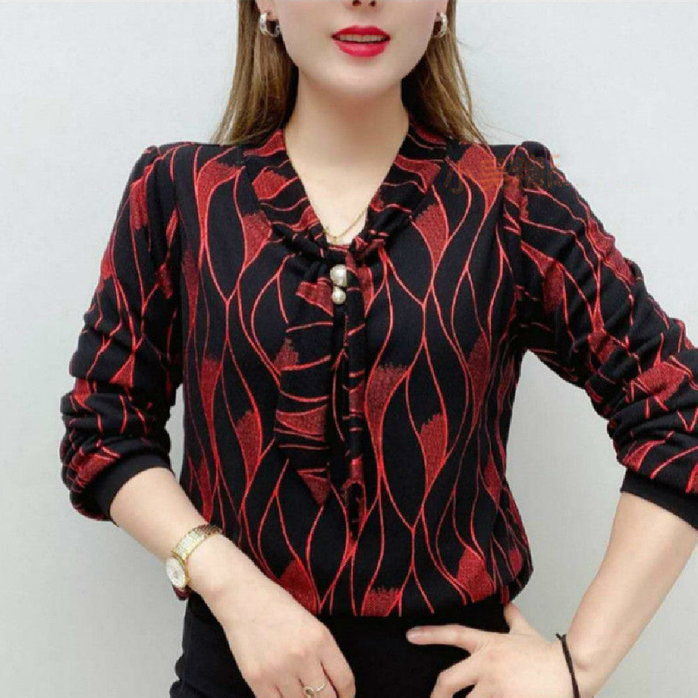 Spring And Autumn New Ribbon Loose Plus Size T-shirt Bottoming Shirt