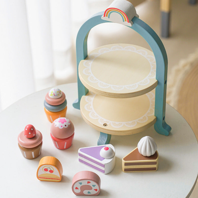 Wooden Children's Simulation Cake Stand Ice Cream Toy