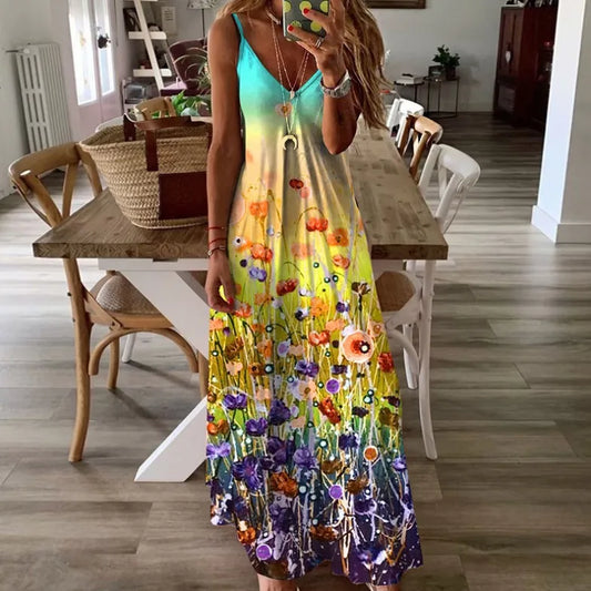2024 Spring Summer Women's Sleeveless Flower Print Dress