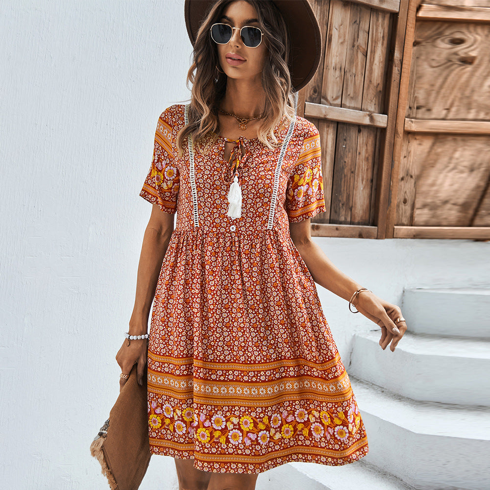 European and American Fashion: Bohemian-Style Print Dress for Women