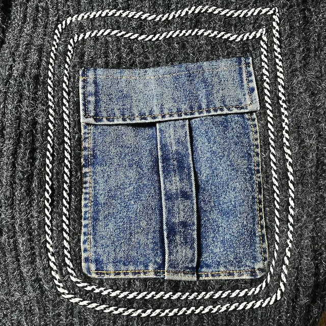 Women's Patchwork Denim Thick Sweater Coat