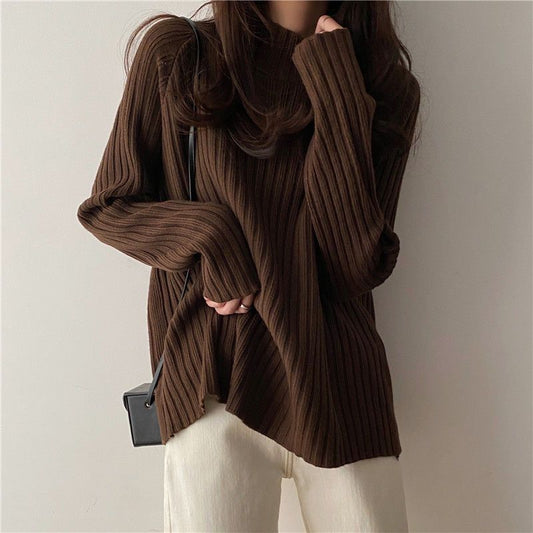 Loose Thick Mock Neck Sweater with Unique Design