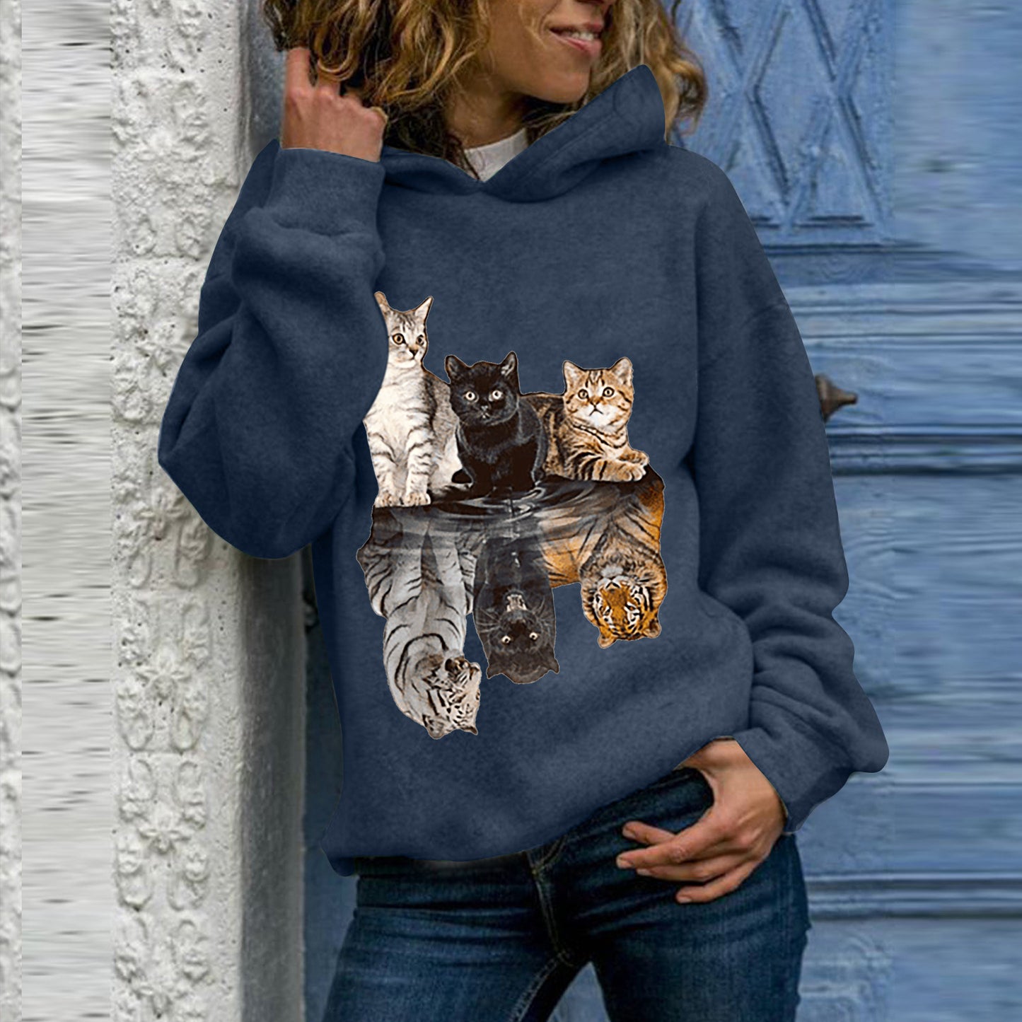 Long Sleeve Turtleneck Animal Print Crew Neck Hoodie