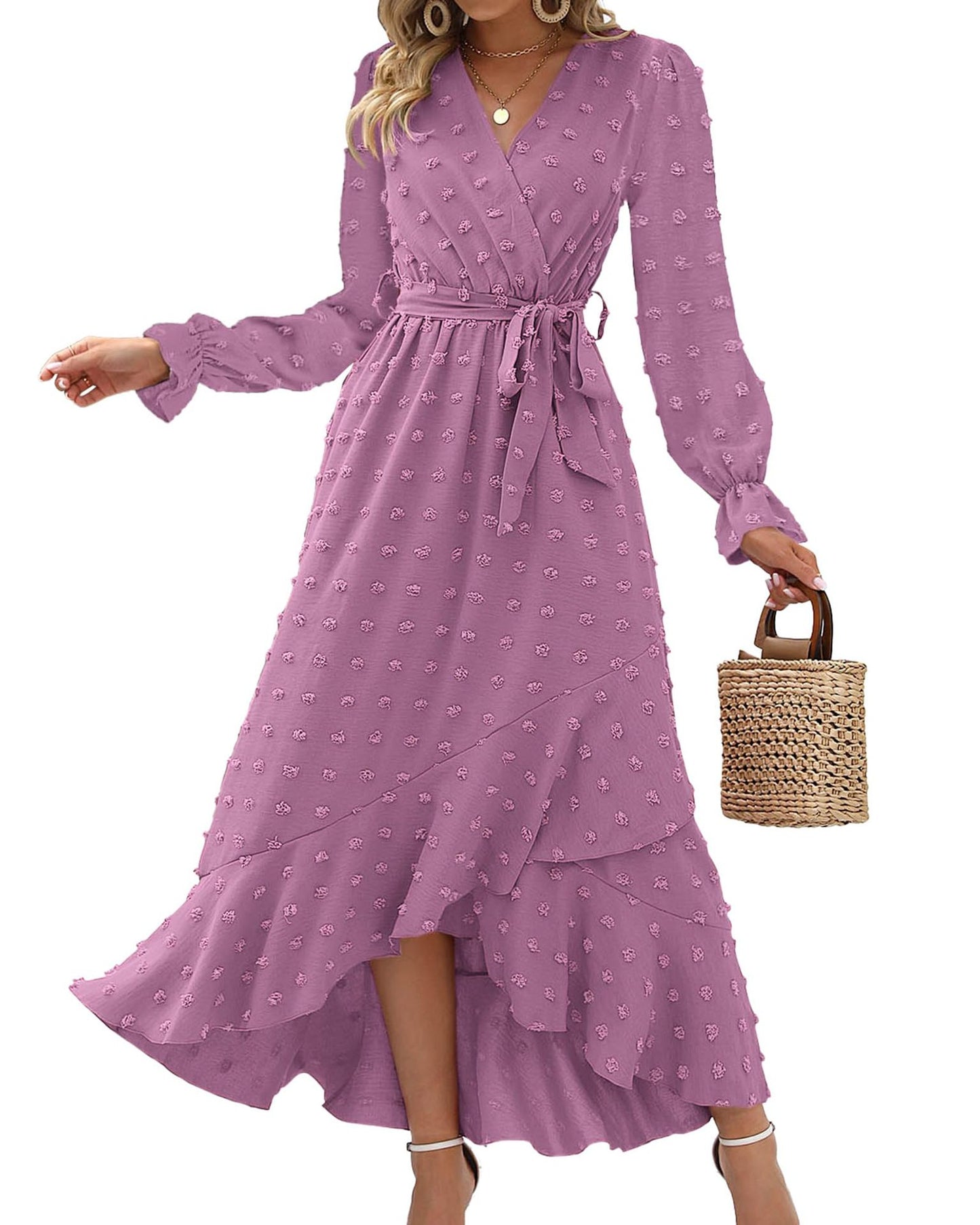 Women's Polka Dot Long Sleeve Dress Party