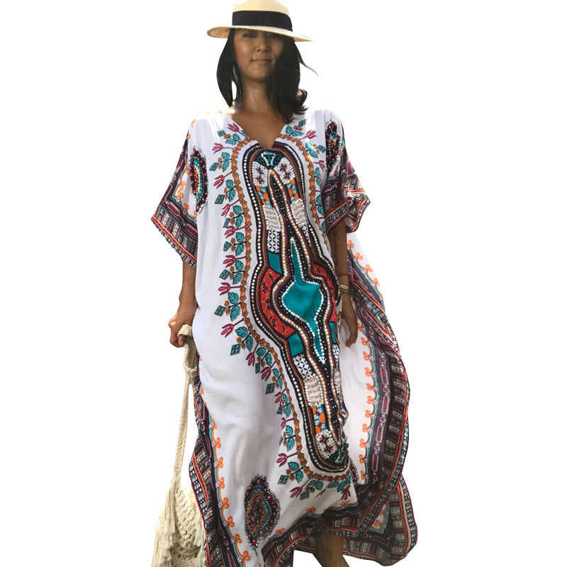 New Rayon Positioning Flower Loose Long Beach Cover-up