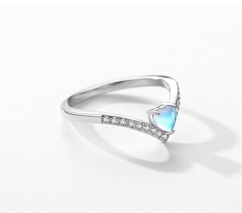 Sterling Silver Heart-shaped Moonstone Arrow Ring For Women