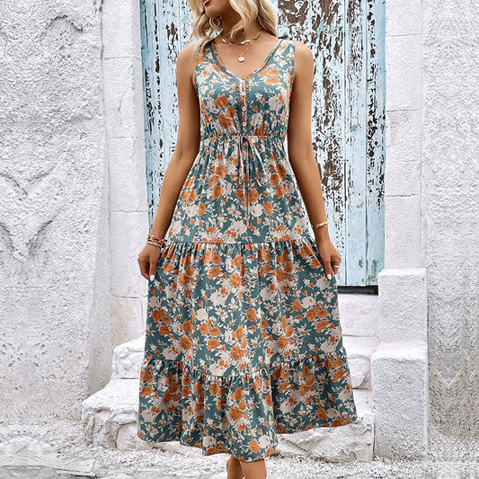 Women's Sleeveless Stitching Printing Dress