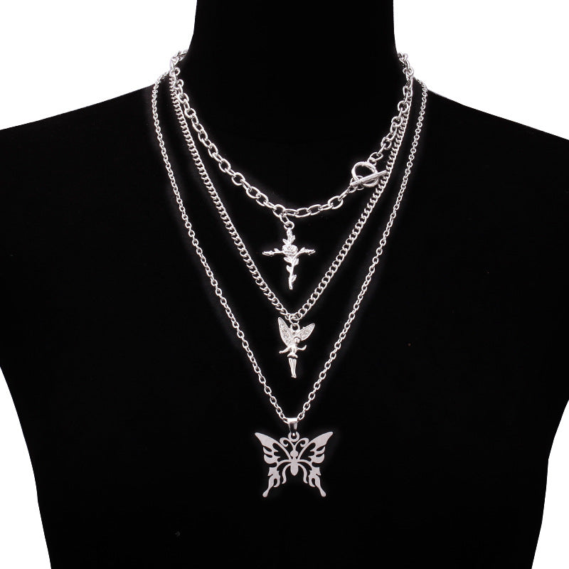 Men's And Women's Fashion Butterfly Pendant Collarbone Necklace Set