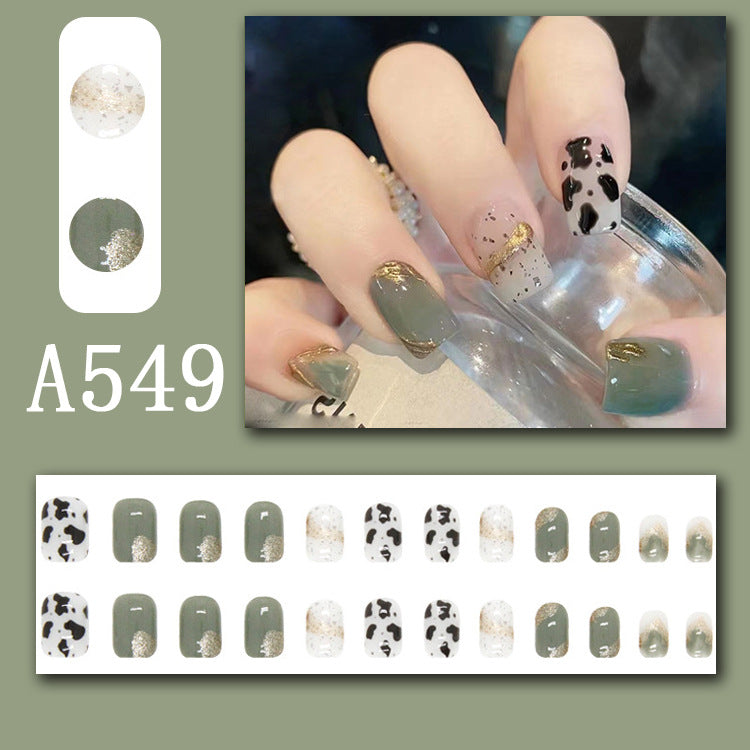 Green Ice Transparent Cow Pattern Removable Fake Nail Tips