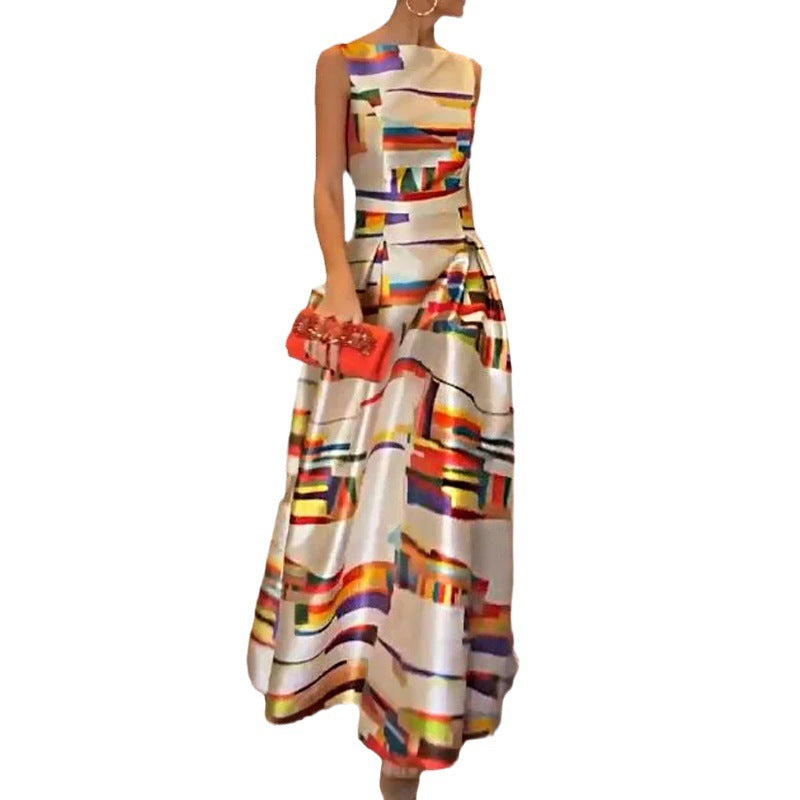 New Fashion Casual Printed Waist-controlled Slim Sleeveless Dress