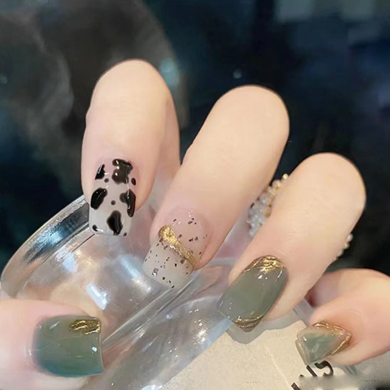 Green Ice Transparent Cow Pattern Removable Fake Nail Tips