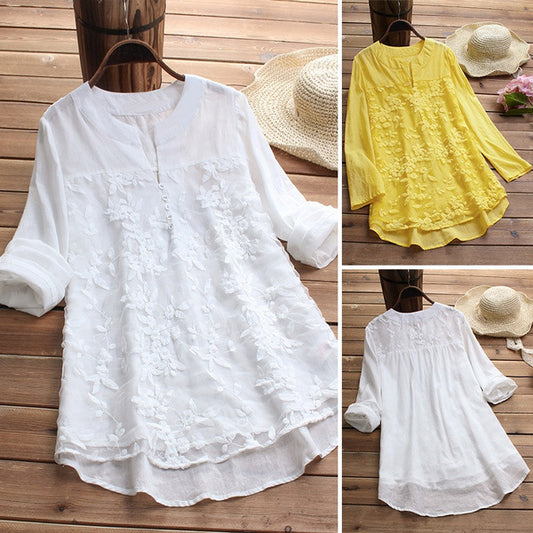 Lace Embroidered Long Sleeve Shirt Loose Dress