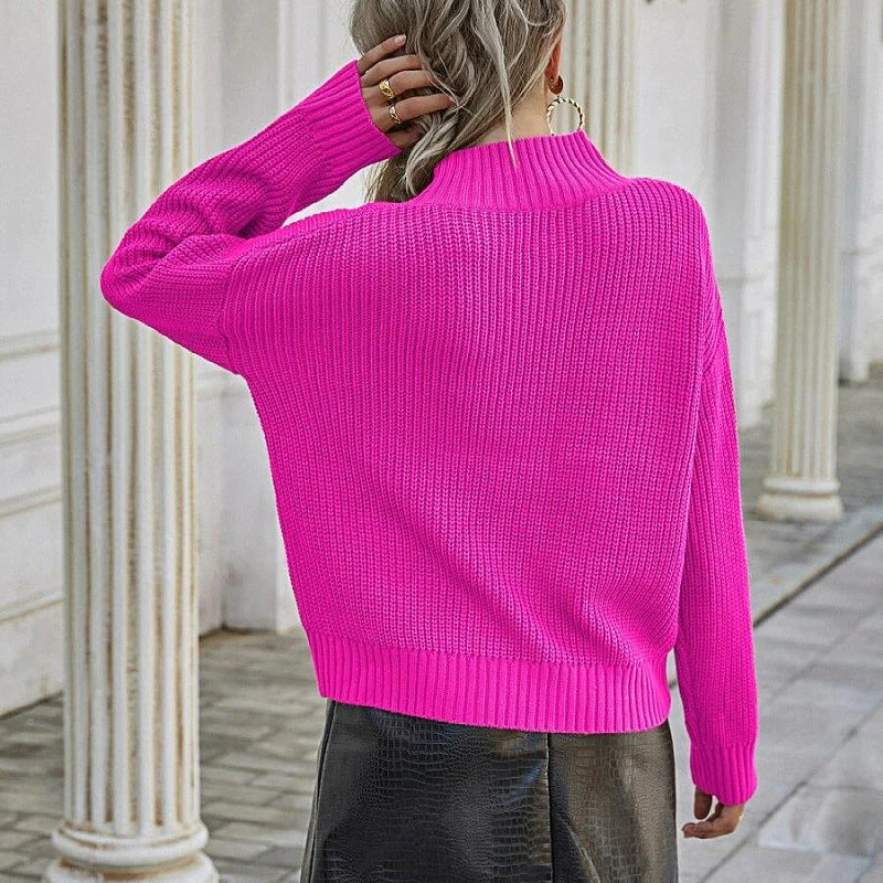 Solid Color Half Turtleneck Sweater for Women's Fashion