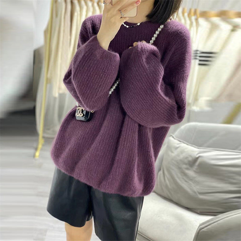 Bright Silk Sweater Female Bishop Sleeves Top Outer Wear Bottoming Shirt