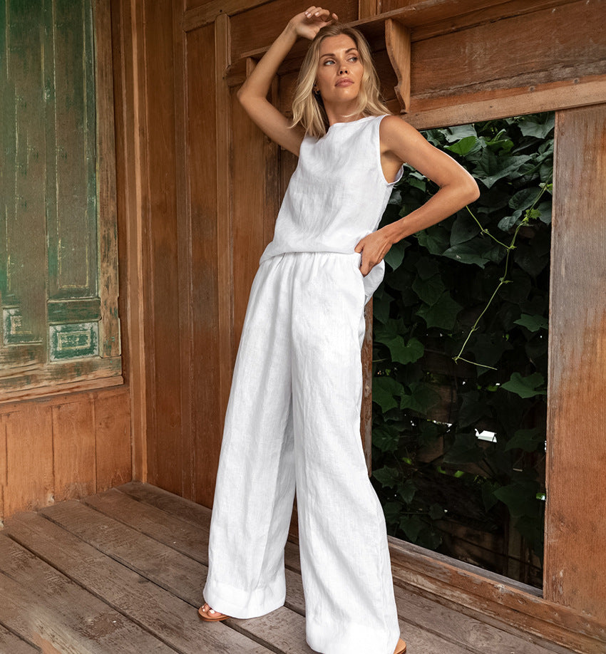 Autumn Cotton Loose Sleeveless Casual Trousers Can Be Outerwear Homewear Women's Pajamas Two-piece Set