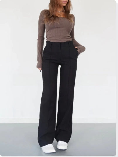 Women's Slim-Fit Straight Pants with Casual Design Stitching