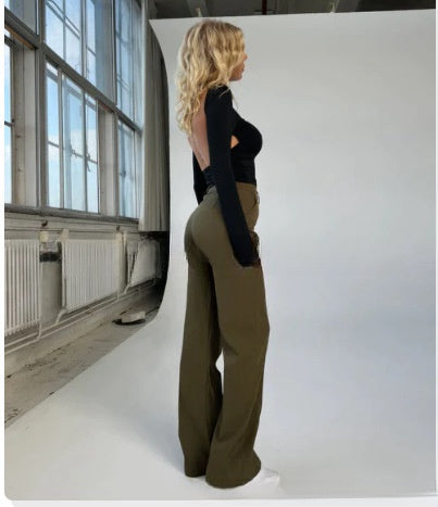 Women's Slim-Fit Straight Pants with Casual Design Stitching