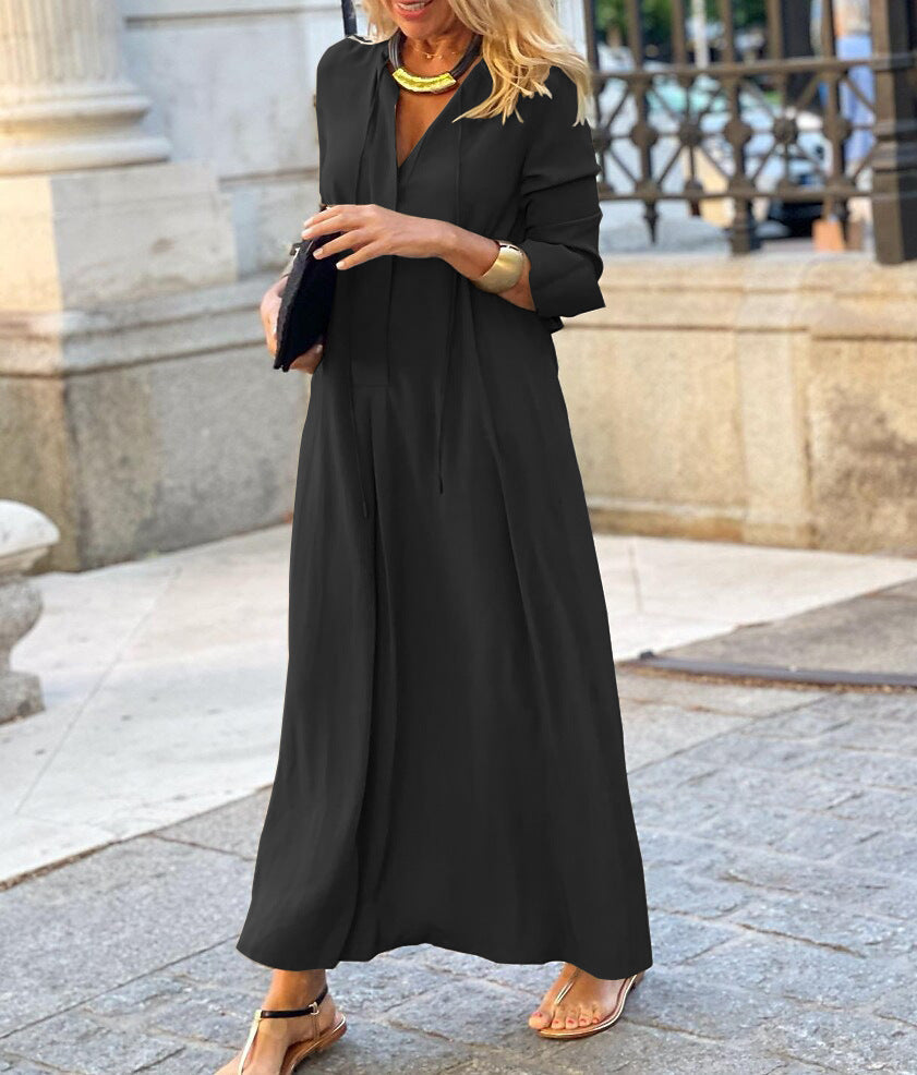 Casual Look Solid Color Lapel Long Sleeve Shirt Dress