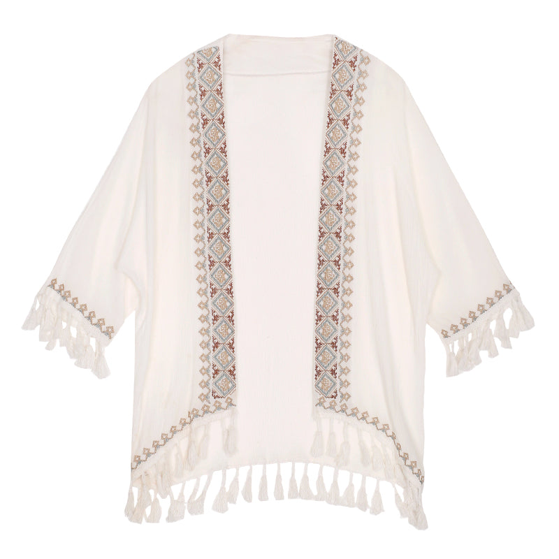 Ethnic Embroidery Sun Protection Shirt Beach Baggy Coat