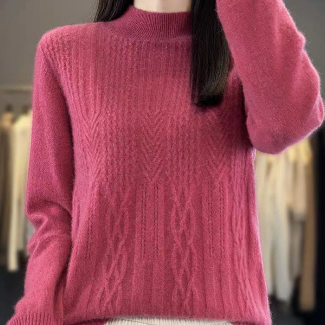 Autumn and Winter Mock Neck Pullover Sweater – Fashionable Solid Color