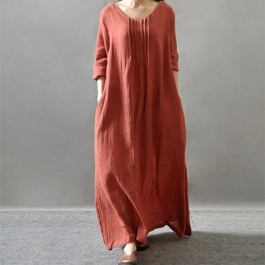 Artistic Texture Linen Robe Plus Size Dress