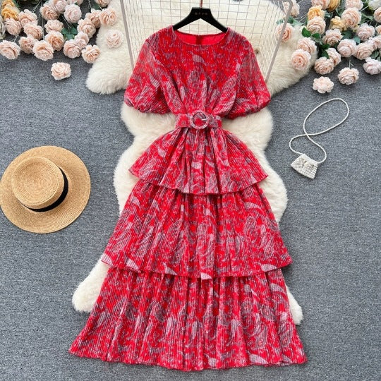 Niche Vintage Printed Chiffon Dress