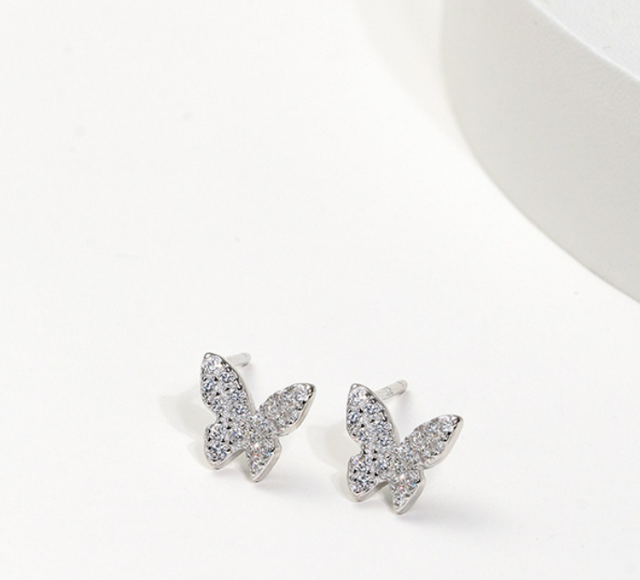 925 Sterling Silver Butterfly Stud Earrings with Small Zircon
