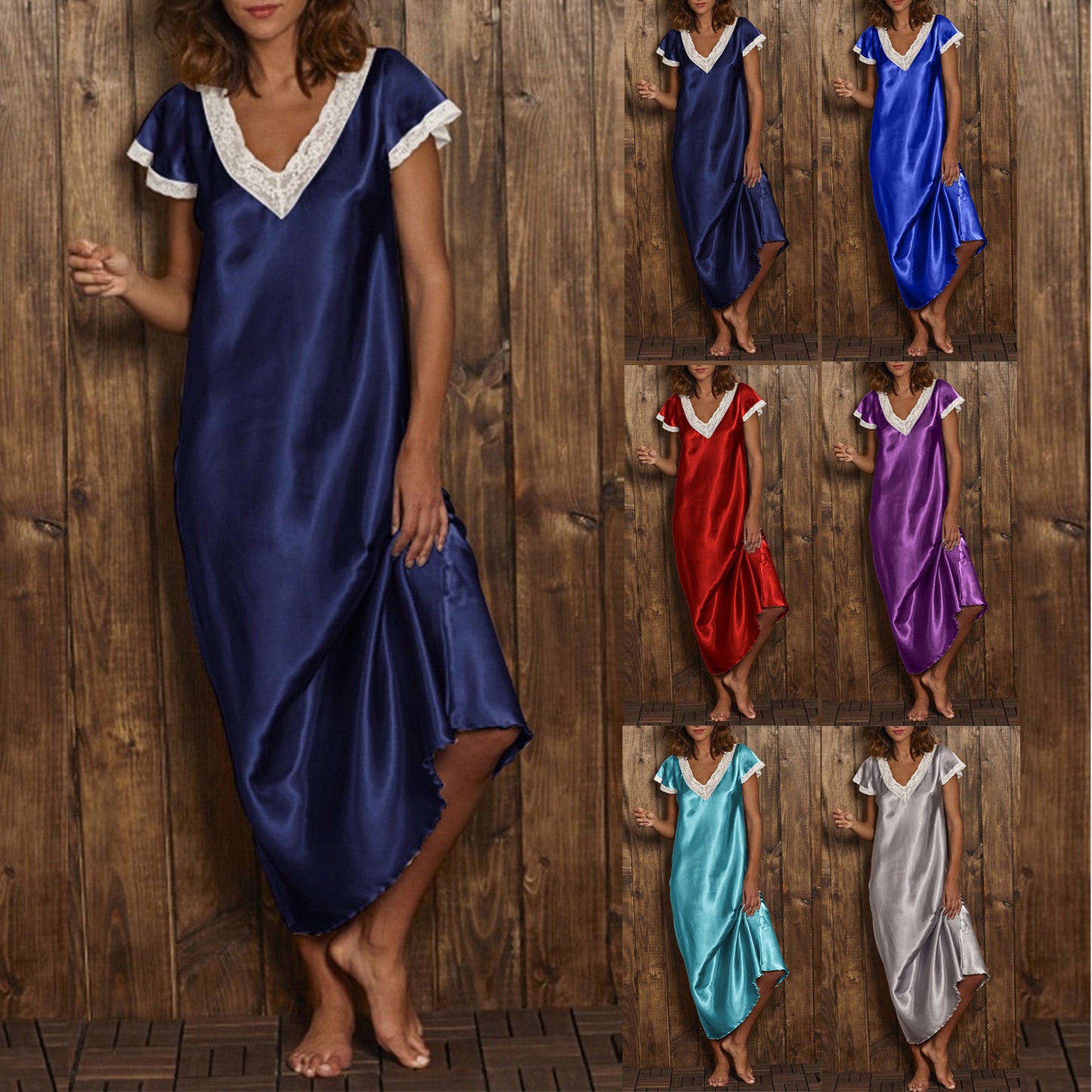 Women's V-neck Short-Sleeved Pajama Formal Dress for Comfort and Style