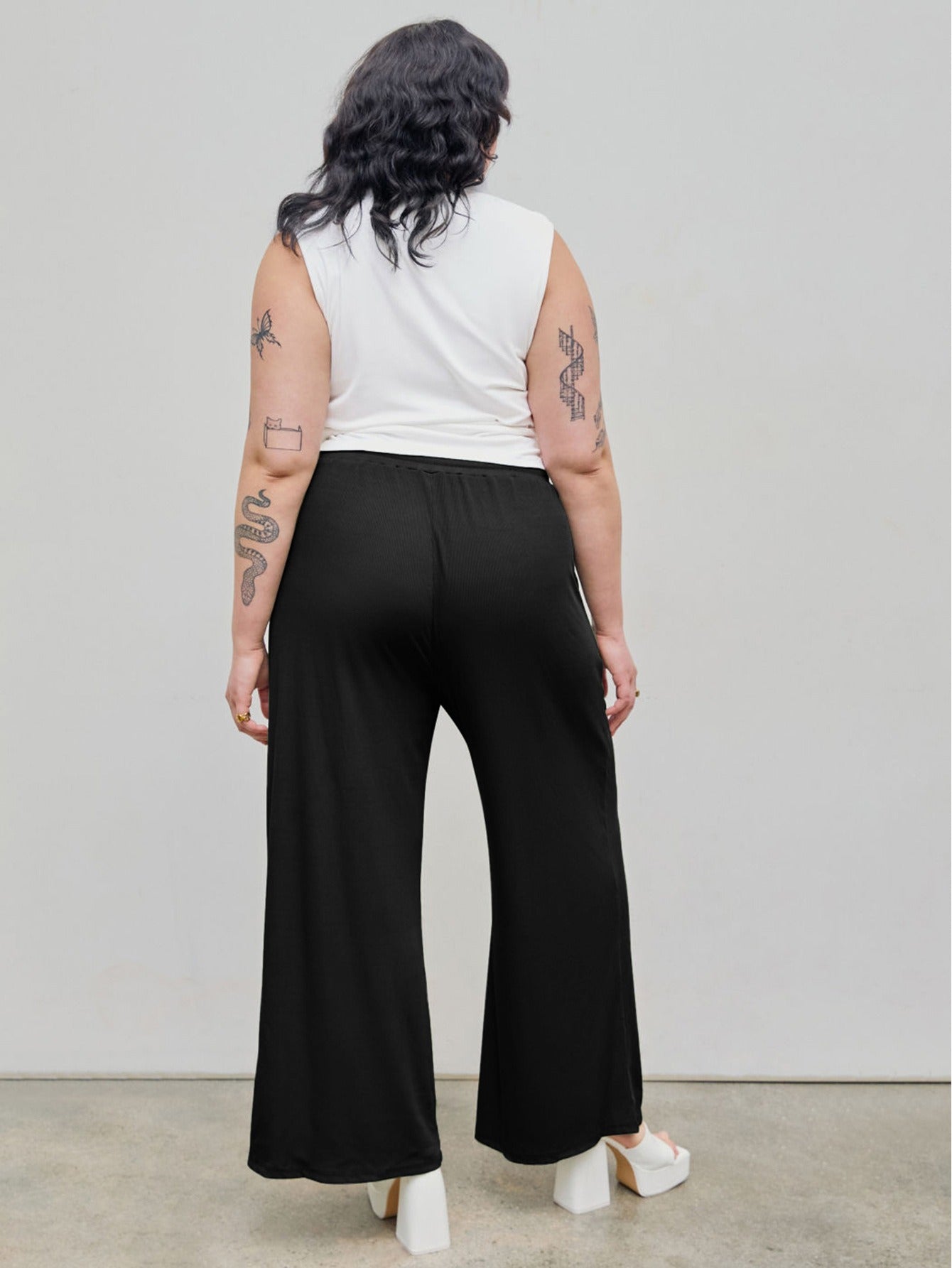 Autumn and winter elastic waist drawstring high waisted straight leg pants