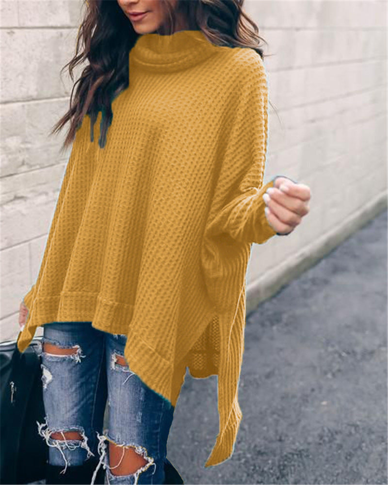 High Collar Long Sleeve Irregular Top Sweater for Women