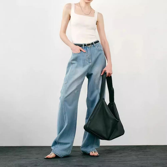 Deconstructed Sickle Wide Leg Thin Jeans – Casual Loose Banana Pants