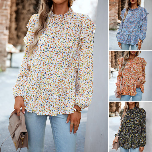 Chic and Effortlessly Stylish Women's Simple Round Neck Floral Shirt Top