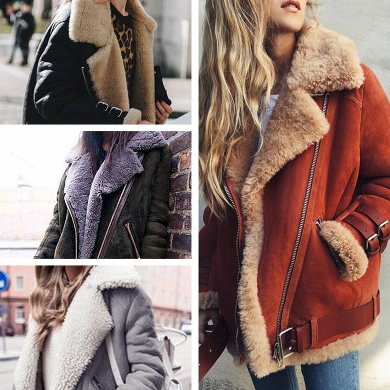 Hot selling locomotive deer skin cashmere lamb fur coat women's lapel collar fur cotton coat