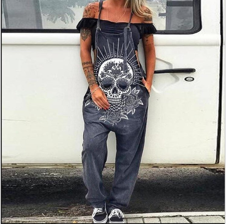 Get the Ultimate Street Style with Skull Print Overalls for Women