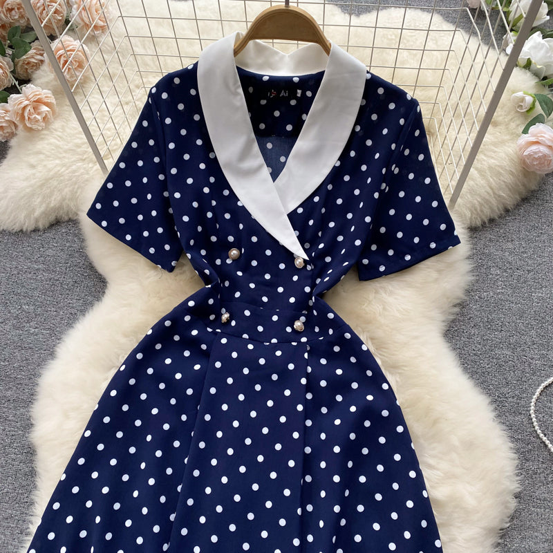 Women's Lightly Mature Polka Dot Contrasting-color Dress